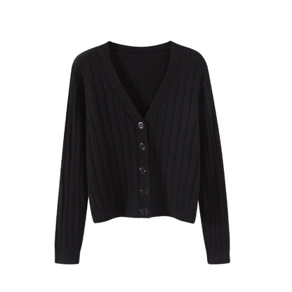 IELGY fashion solid color button outer loose long-sleeved v-neck knitted cardigan women