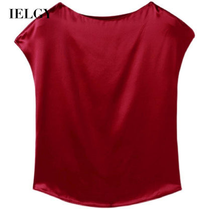 IELGY round neck short-sleeved t-shirt solid color mulberry silk top bottoming shirt