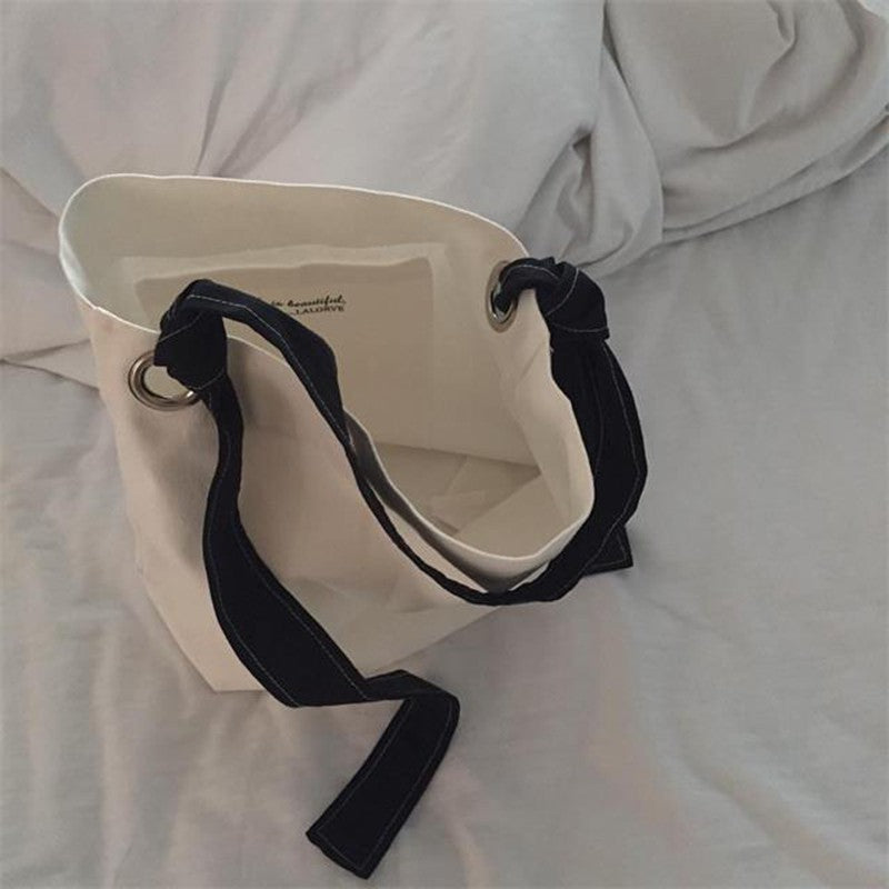 IELGY Solid color shopping bag shoulder diagonal canvas bag large capacity bag