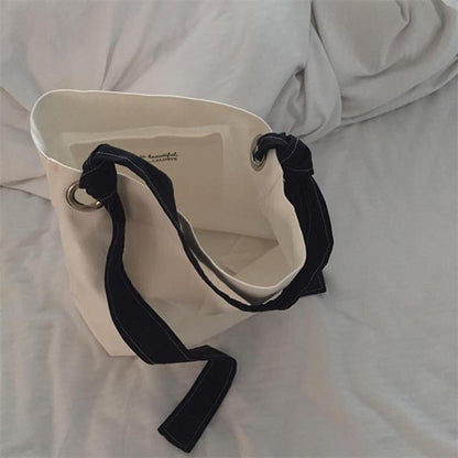 IELGY Solid color shopping bag shoulder diagonal canvas bag large capacity bag