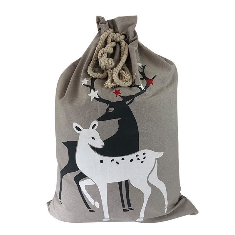 IELGY Red Christmas Bag Elk Canvas Drawstring Drawstring