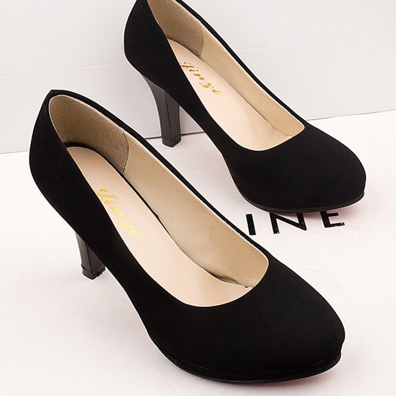 IELGY Korean women's shoes casual high-heeled thick-heeled matte black