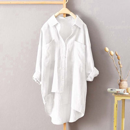 IELGY Casual style solid color shirt autumn wild new women's cardigan double pocket long sleeve temperament top