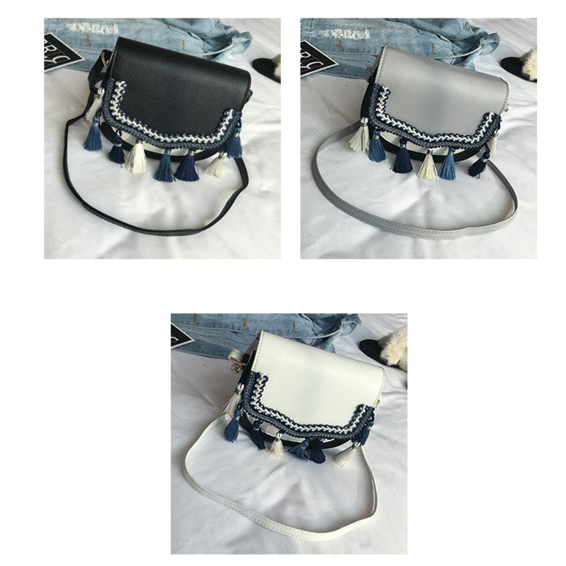 IELGY Fashion tassel small bag Korean ethnic style hit color shoulder bag diagonal small square bag