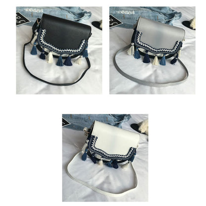 IELGY Fashion tassel small bag Korean ethnic style hit color shoulder bag diagonal small square bag