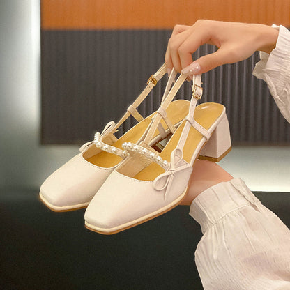 IELGY Baotou closed toes fairy style buckle bow sandals women
