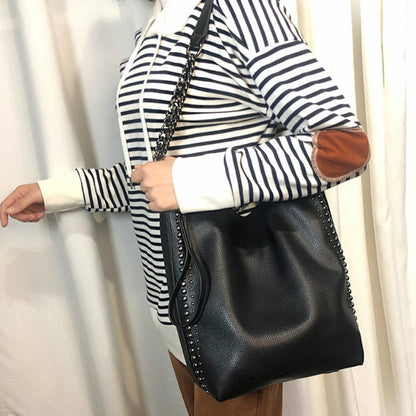 IELGY European and American fashion shoulder chain bucket bag rivet large capacity women bag