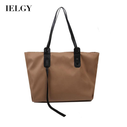 IELGY Women's bag, One shoulder Black Zipper Large capacity Fashion Khaki Double root Large Casual
