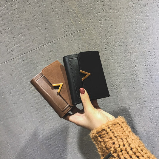 IELGY Small wallet female short paragraph folded personality ins purse