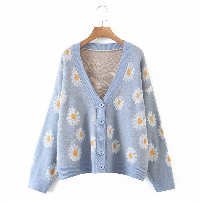 IELGY fresh and sweet little daisy cardigan sweater women V-neck