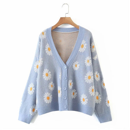 IELGY fresh and sweet little daisy cardigan sweater women V-neck