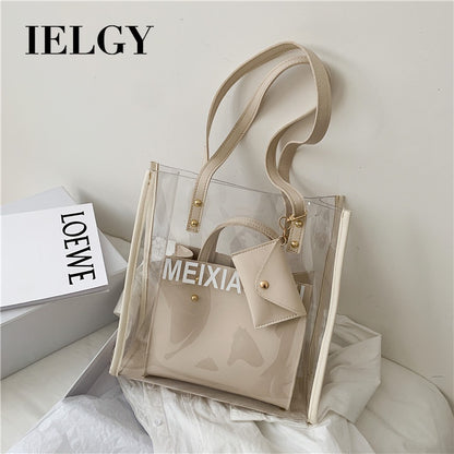IELGY Jelly large transparent bag capacity, photo capacity and women's tote bag