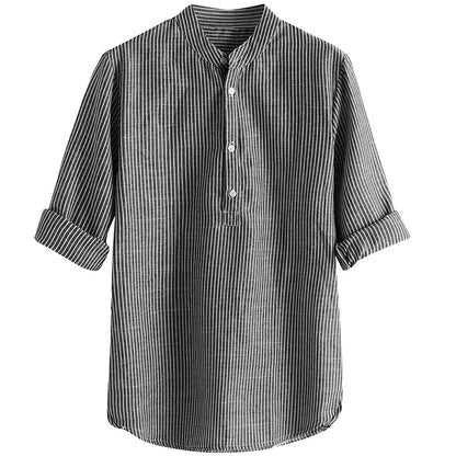 IELGY Printing Shirts Long sleeves Lapel Linen Black European and American Stripes Fashion Men's clothes