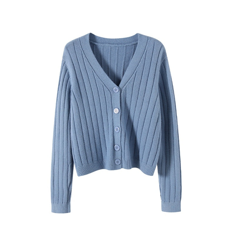 IELGY fashion solid color button outer loose long-sleeved v-neck knitted cardigan women