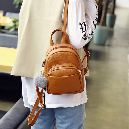 IELGY Korean Mini Backpack Versatile Solid Soft Leather Fashion Women's Backpack