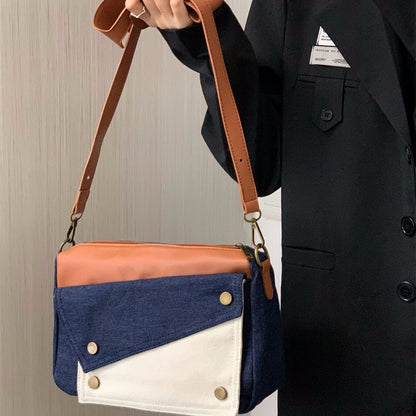 IELGY women's retro patchwork denim pillow bag