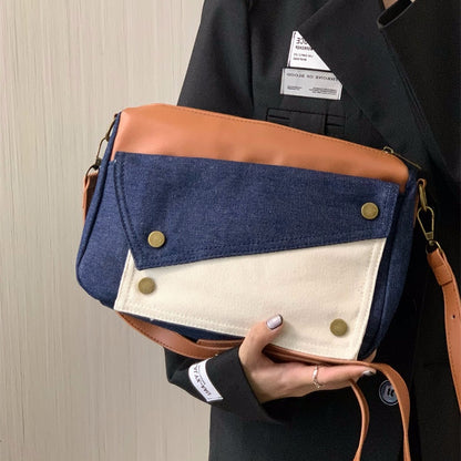 IELGY women's retro patchwork denim pillow bag