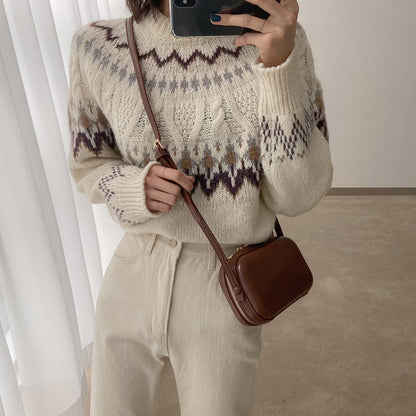 IELGY korean style retro mini messenger bag women texture zipper