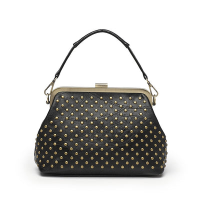 IELGY women's PU soft leather rivet messenger clip bag