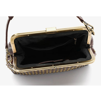 IELGY women's PU soft leather rivet messenger clip bag
