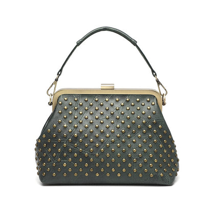 IELGY women's PU soft leather rivet messenger clip bag