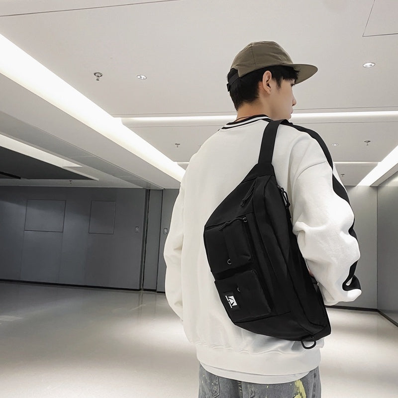IELGY Simple sports large capacity Solid Color Casual Lightweight multi-compartment chest bag [for men and women]]