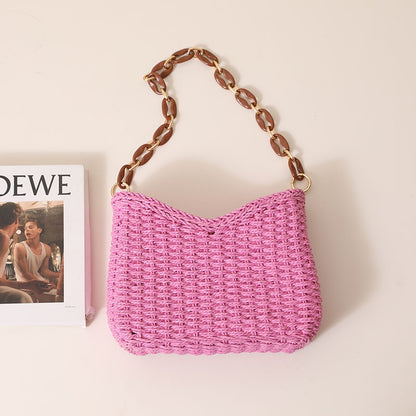 IELGY korean style candy color simple and high-end straw woven shoulder bag for women