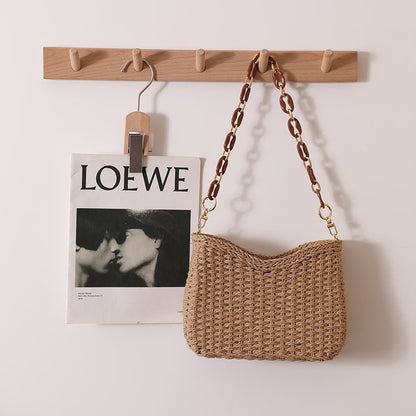 IELGY korean style candy color simple and high-end straw woven shoulder bag for women