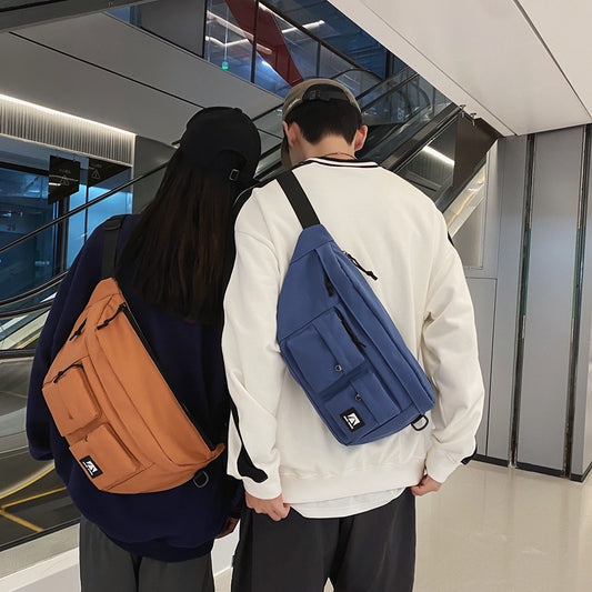 IELGY Simple sports large capacity Solid Color Casual Lightweight multi-compartment chest bag [for men and women]]
