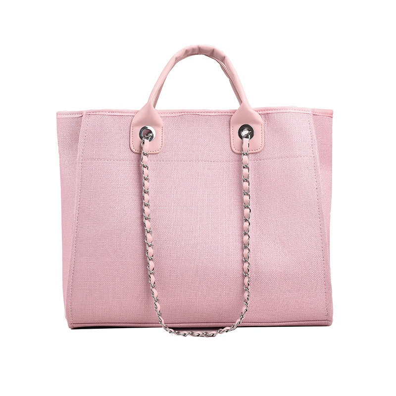 IELGY fashion texture one shoulder large capacity canvas chain tote bag for women