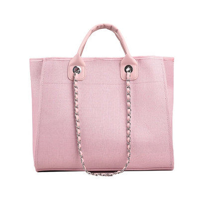 IELGY fashion texture one shoulder large capacity canvas chain tote bag for women