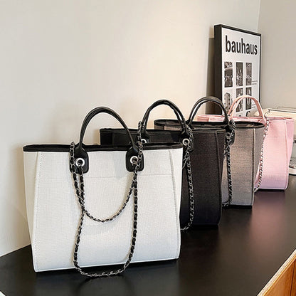 IELGY fashion texture one shoulder large capacity canvas chain tote bag for women
