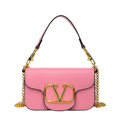IELGY Chain Bag Women's Simple Fashion Texture Foreign Style Golden V-shaped Design Small Square Bag