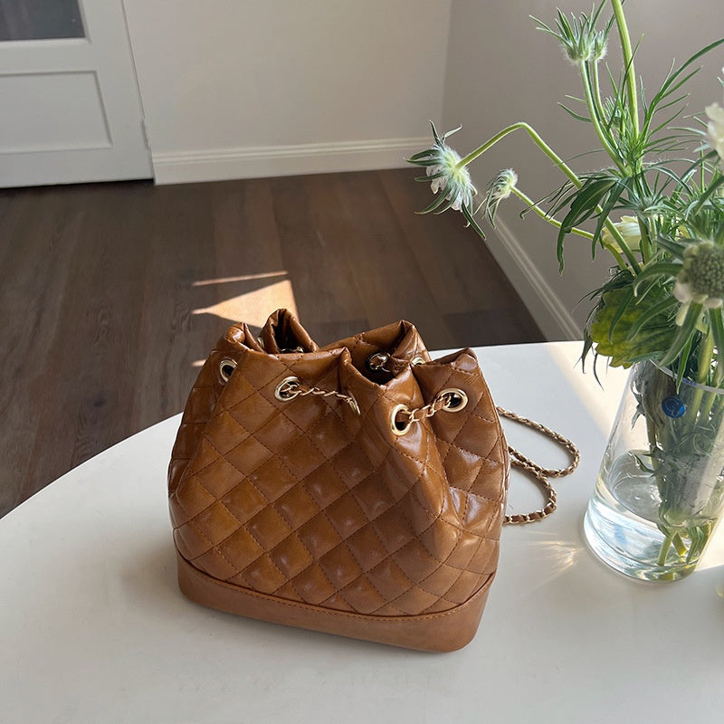 IELGY Casual Temperament Ringed Chain Drawstring Bucket Bag Small Style Backpack Shoulder Bag Shoulder Bag