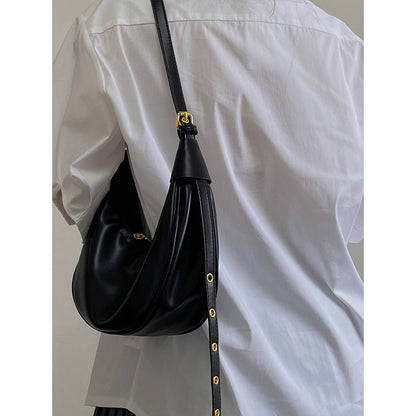 IELGY Texturized Niche Underarm Bag Women's Large Capacity Soft Leather Black Hot Girl Crossbody Bag All-match Dumpling Bag Trendy