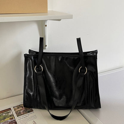 IELGY Handbag Women's Simple Retro Texture Large Capacity Commuting Square Tote Bag