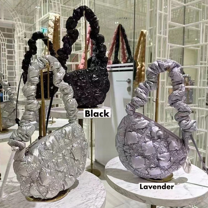 Ielgy Pleated Nylon Cloud Bag Female Niche Lightweight Bubble Dumpling Bag Fashion One-Shoulder Messenger Small Bag Female