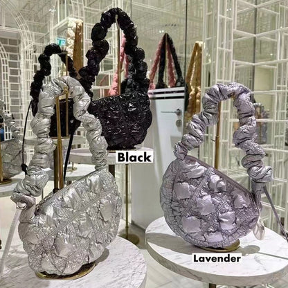 Ielgy Pleated Nylon Cloud Bag Female Niche Lightweight Bubble Dumpling Bag Fashion One-Shoulder Messenger Small Bag Female