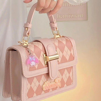 IELGY shoulder bag women's rhombic pink embroidery thread crossbody all-match small square bag
