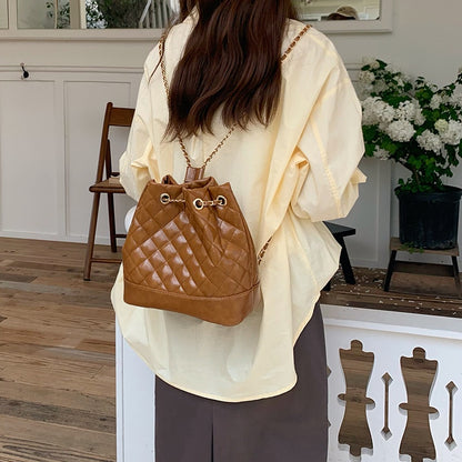 IELGY Casual Temperament Ringed Chain Drawstring Bucket Bag Small Style Backpack Shoulder Bag Shoulder Bag