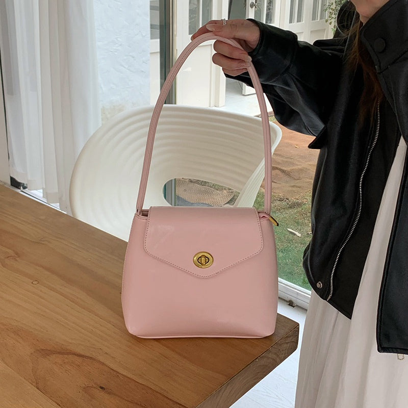 IELGY handbag female korean niche pink sweet all-match armpit texture bucket bag