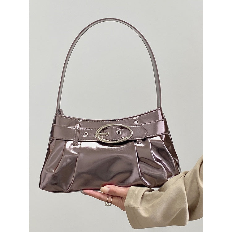 IELGY Women's Bag Silver Distinctive Pleated Shoulder Underarm Bag Y2K Hot Girl All-match Commuter Handbag