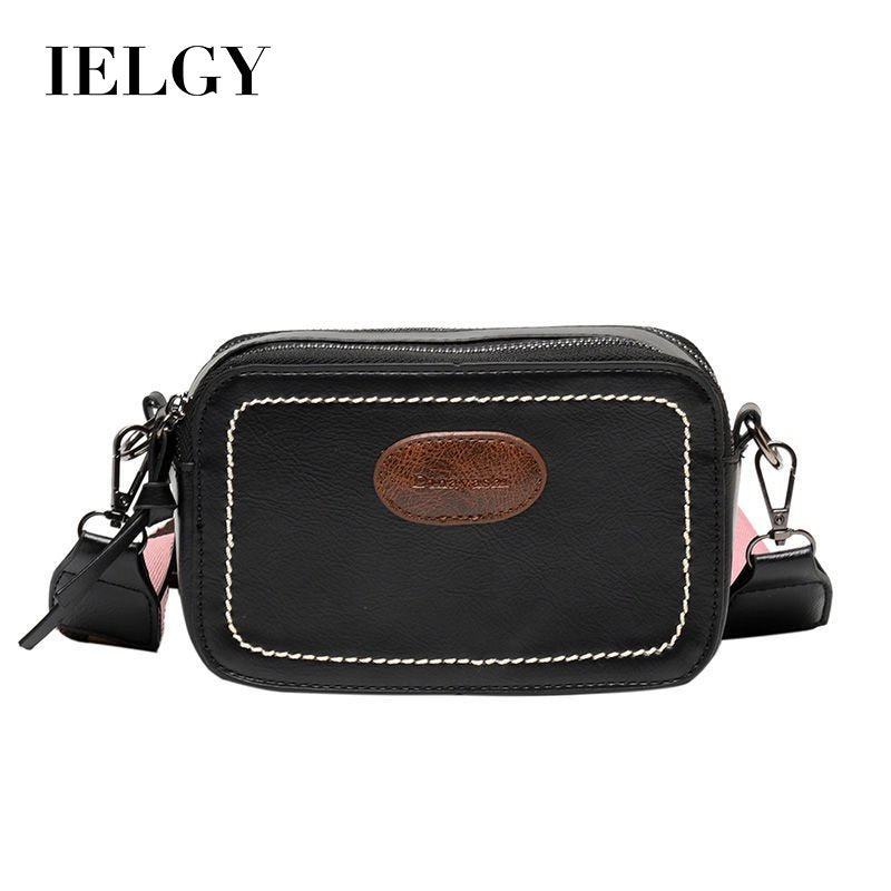 IELGY Out Wide Shoulder Strap High Texture Square Crossbody Bag Retro