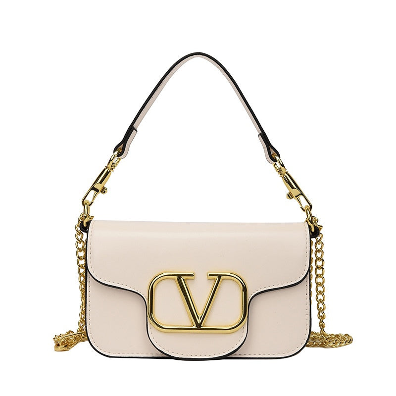 IELGY Chain Bag Women's Simple Fashion Texture Foreign Style Golden V-shaped Design Small Square Bag