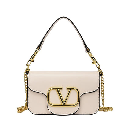IELGY Chain Bag Women's Simple Fashion Texture Foreign Style Golden V-shaped Design Small Square Bag