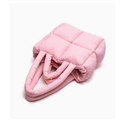Ielgy European American Niche Design Rhombus Square Tote Bag Puff Soft Cotton-Filled Pillow Bag Shoulder Armpit Bag