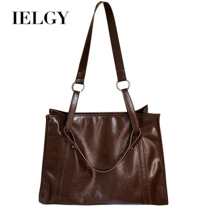 IELGY Handbag Women's Simple Retro Texture Large Capacity Commuting Square Tote Bag