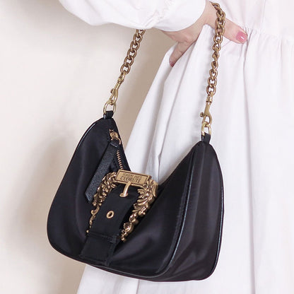 IELGY Nylon Cloth Bag New Style Bag Women's Retro Niche Design One-Shoulder Underarm Bag White Style Texturistic Chain Bag