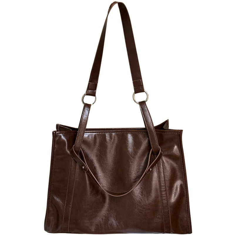 IELGY Handbag Women's Simple Retro Texture Large Capacity Commuting Square Tote Bag