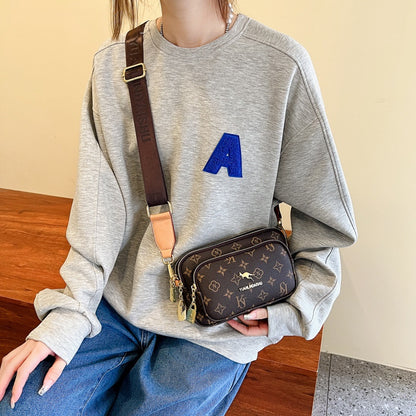 IELGY Messenger Bag Women's High-end Retro Horizontal Square Printed Shoulder Bag